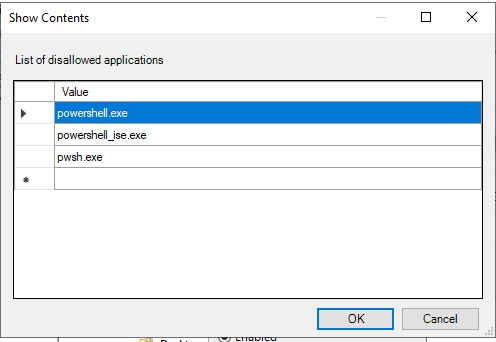 Prevent Access to Powershell list of disallowed applications