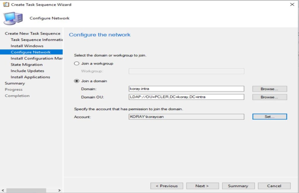 Windows 10 OSD Deployment domaine ekleme