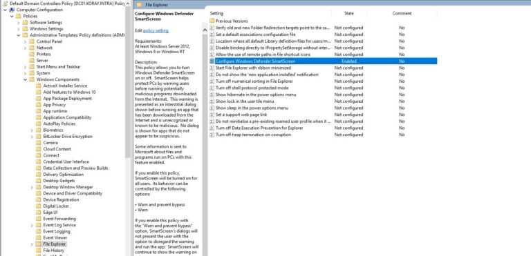 Windows Defender Smart Screen GPO