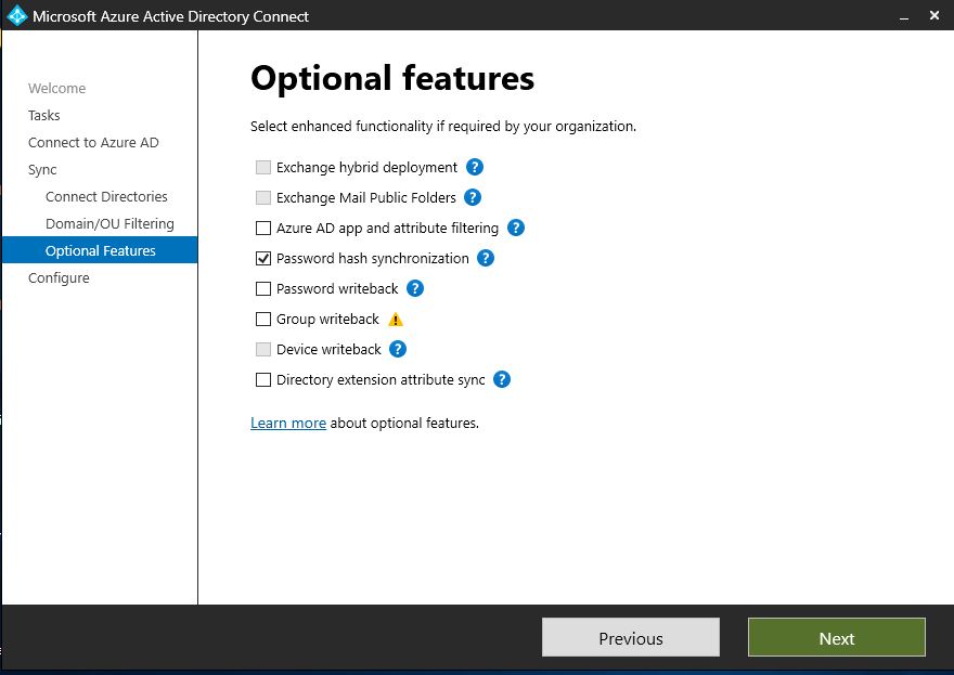 Azure AD Connect Options