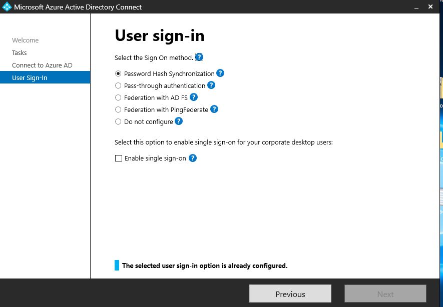 Azure AD Connect Sign-in  Options