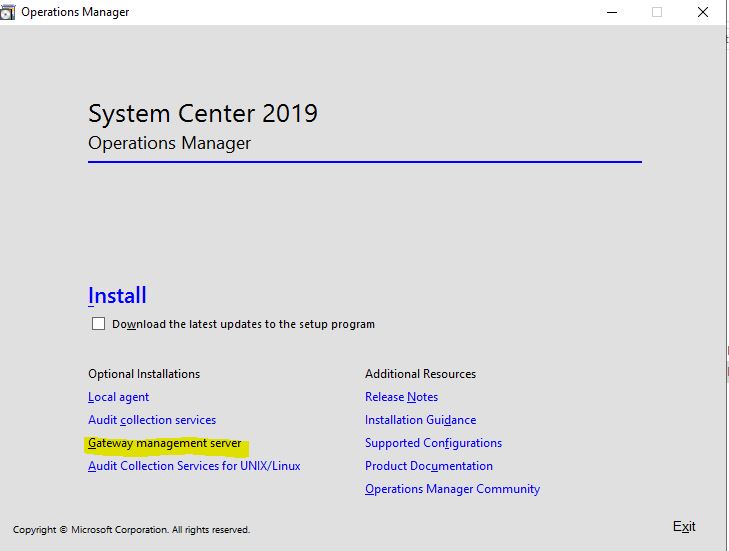 SCOM 2019 Gateway Server Install