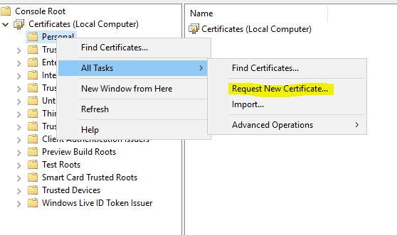 Windows Admin Center Kurulumu Request Certificate