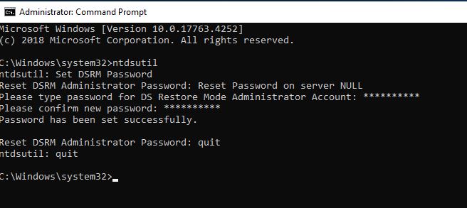 DSRM Password Reset NTDSUTIL