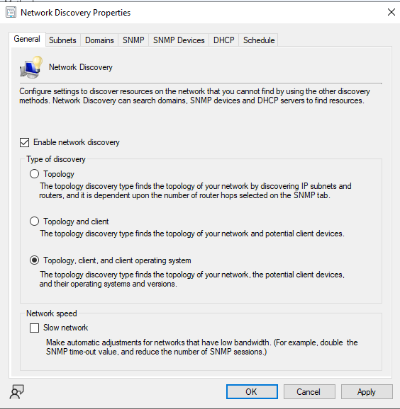 SCCM/MECP Discovery Methods Network Discovery
