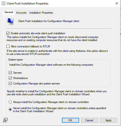 SCCM/MECP Client Push Install Accounts