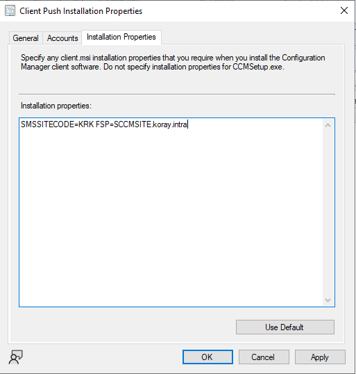 SCCM/MECP Client Push Install Options