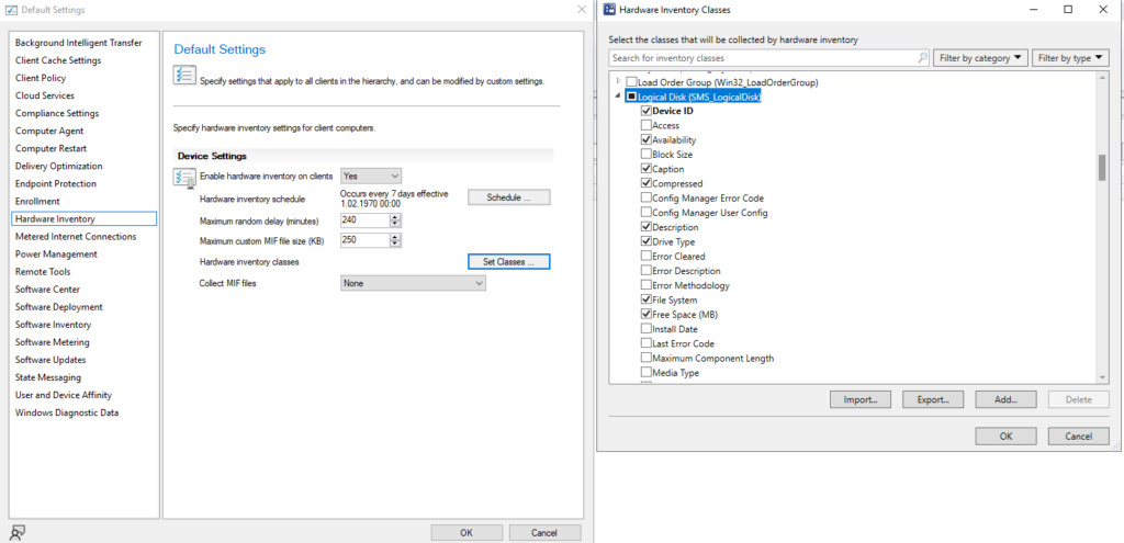 SCCM/MECP Hardware Inventory Settings