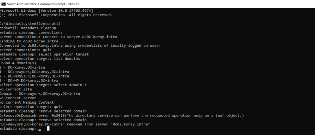 Metadata cleanup Error 0x2015